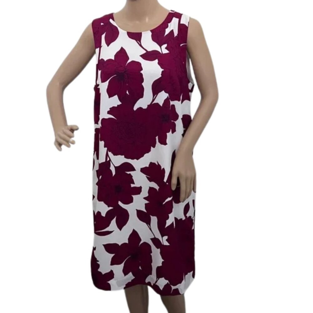Banana Republic White Dress with Burgundy Floral Print